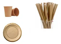 Comprar Set Platos Vasos Sorbetes Kraft Descartables Cotillon
