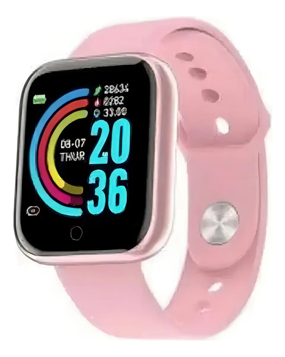 Relógio Smartwatch Android Ios Inteligente D20 Bluetooth Pro Caixa Branco Pulseira Rosa Bisel Preto Desenho Da Pulseira Mesh