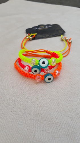 Imagem 3 de 8 de Kit 9 Pulseira Praia Neon Pingente Olho Grego Búzios Atacado