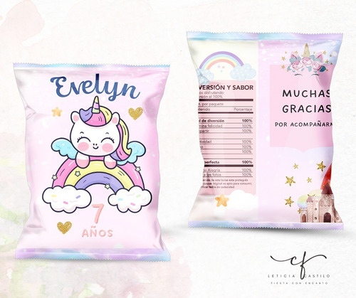 Bolsas De Papas Personalizadas (chip Bags) Unicornio 10pz