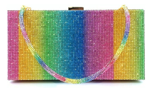 Bolso De Mano Noche Fiesta Con Brillantes Pedrería Arcoíris