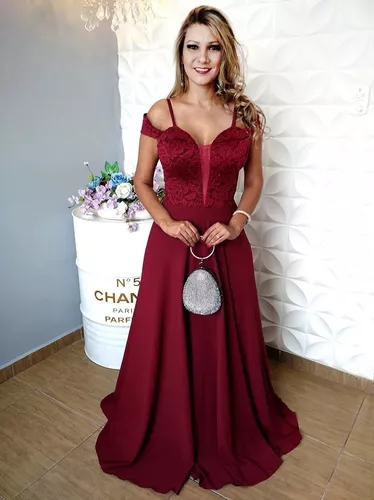 Vestido Festa Longo Rose Tiffany Marsala Madrinha Casamento
