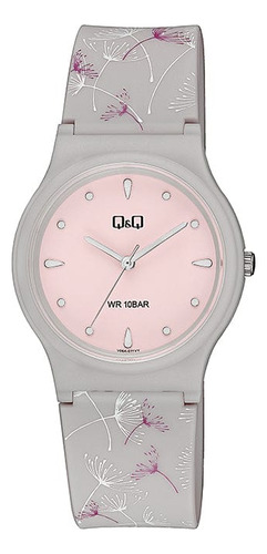 Reloj Manecillas Dama Q&q V06a-011vy Casual Gris Cara Rosa 