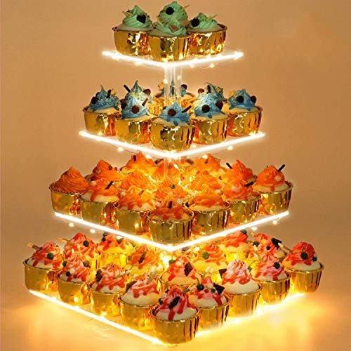 Soporte De 4 Niveles Con Luces Led Para Cupcakes Y Postres