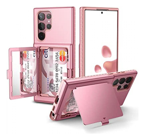 Funda Para Galaxy S22 Ultra Con Billetera Y Espejo Rosa Oro