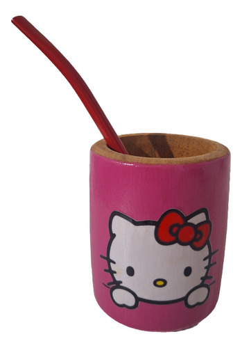 Mate De Algarrobo Personalizado Hello Kitty Rosa