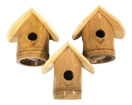 Kit 3 Ninhos Casa De Bambu Para Pássaros Canários Artesanato