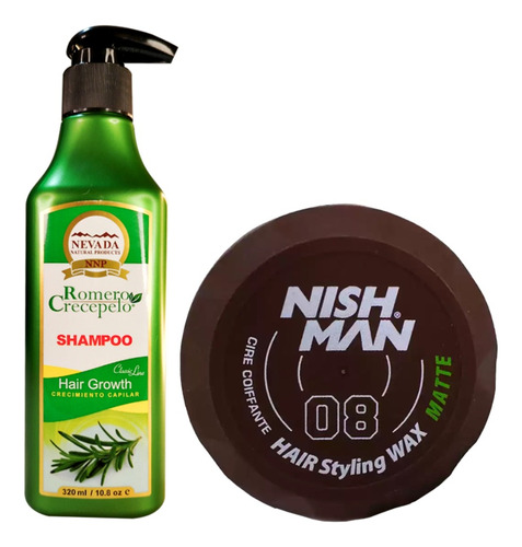 Shampoo Romero Crecepelo 320ml + Cera Capilar Nishman 08