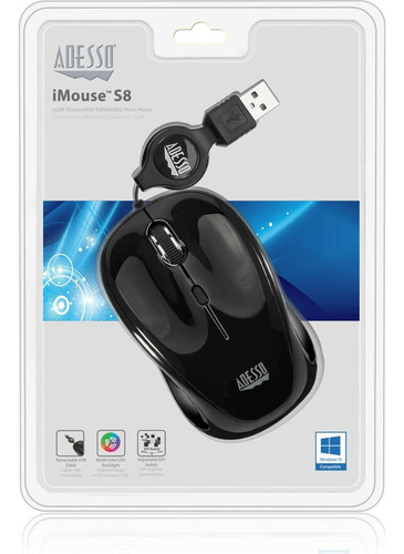 Ratón Mini Retráctil Adesso Imouse S8b Usb Led Multicolor