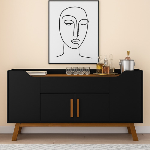 Credeza Bufetera Aparador Multiusos Elegante 160cm Norwets Negro