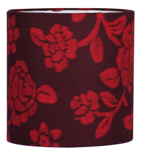 Cúpula Cilindrica  De Abajur Tecido Floral Vermelho 15x16cm