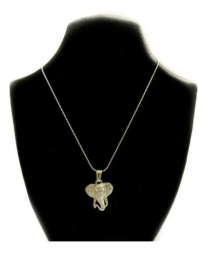 Collar Conjunto Cadena Y Medalla Elefante Plata 925 Y Oro 