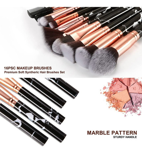 Imagen 3 de 6 de Set De 16 Brochas Maquillaje Sintéticas Veganas Teletiendauy