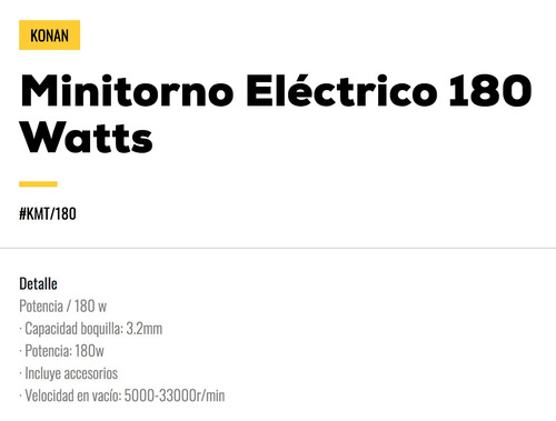 Imagen 3 de 5 de Minitorno Electrico 180 Watt Konan Kmt180 Accesorios Premium