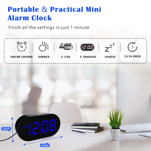Reloj Despertador Led Digital Con Brillo Ajustable Y Alarma