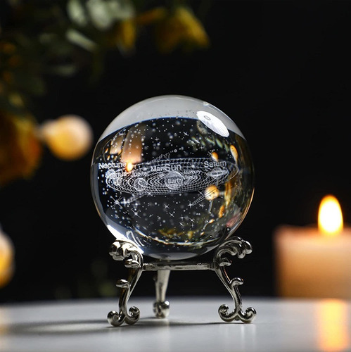Bola De Cristal Del Sistema Solar Grabada Con Láser 3d 70 Mm