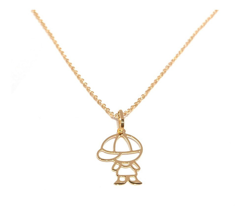 Cordão Com Pingente Menino Ouro 18k Corrente Bailarina 45cm Cor Amarelo