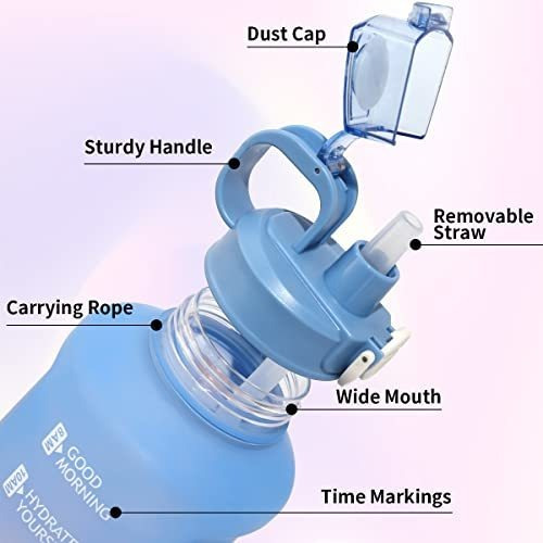 Wenlim Media Gallon Botella De Agua Grande Con Paja, Dgdvs