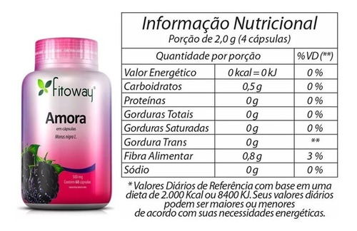 Imagem 2 de 2 de Amora Miura 500mg - Controle Da Menopausa Fitoway 3x60 Caps