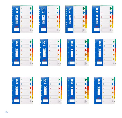 Pack 12 De 6 Separador Divisor De Hoja Carpeta A4