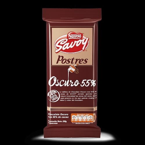 Caja Chocolate Savoy Para Postres 55% Oscuro 4 Und 200gr