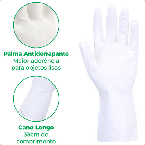 Kit 12 Luva Nitrílica S/ Forro Limpeza Cozinha Branca Volk P