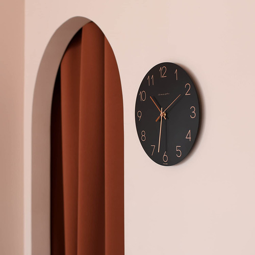 Reloj De Pared Mooas Flatwood Negro De 30 Cm Que No Hace Tic