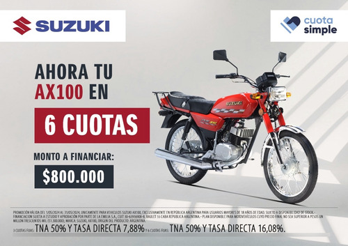 Suzuki Ax 100 Mejor Precio Contado - Cuota Simple $1.870.000