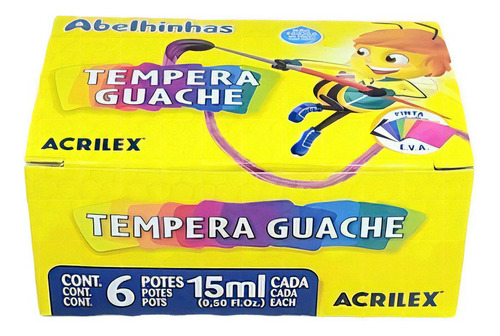 Tinta Guache 6 Cores 15ml - Acrilex