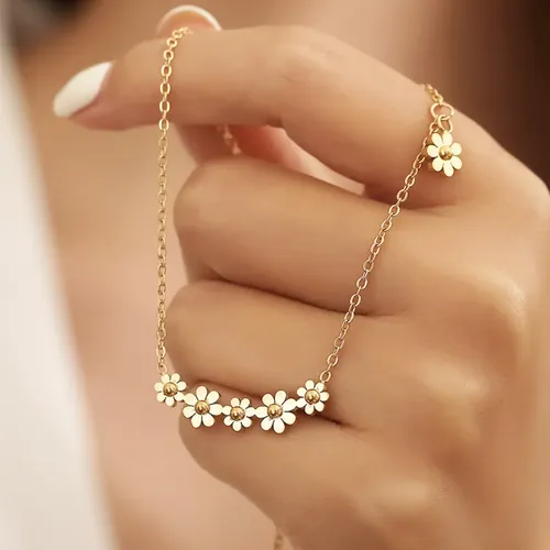 Colar Feminino Dourado Elegante 6 Flores Com Caixa Bastet Shop