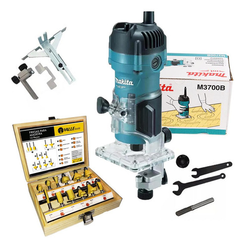 Tupia Elétrica Makita M3700b 530w + Kit Com 12 Fresas