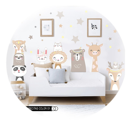 Vinilo Decorativo Infantil Cunero Bebes Nordico Animales