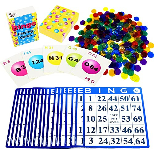 Bingo Game With Bingo Cards And Chips - 18 Bingo Cards,...