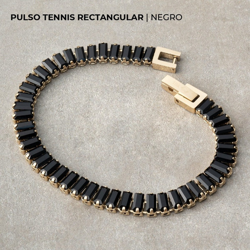 Pulso Tennis Rectangular En Oro Laminado 18k 