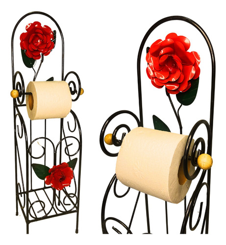 Porta Papel Higienico Ferro Antiferrugem Com Flor Decorativa