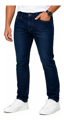 Calça Jeans Masculina Basica Tradicional Premium Lycra Azul Liso 42