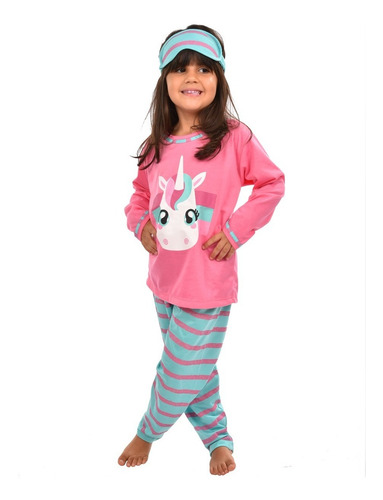Imagem 3 de 6 de Pijama Longo Mãe E Filha + Tapa Olho Unicornio