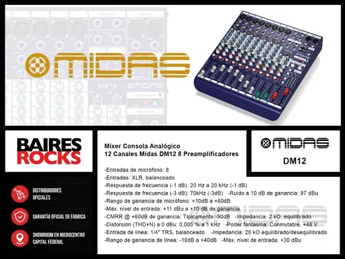 Mixer Consola Analógico 12 Canales Midas Dm12 8 Preamp Cuo