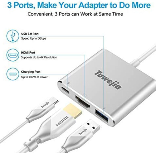 Adaptador Multipuerto Usb C A Hdmi 4k Con Carga Rápida