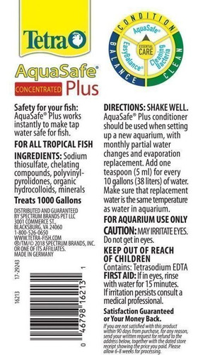 Acondicionador Para Acuarios Aquasafe Plus Tetra 500ml (16,
