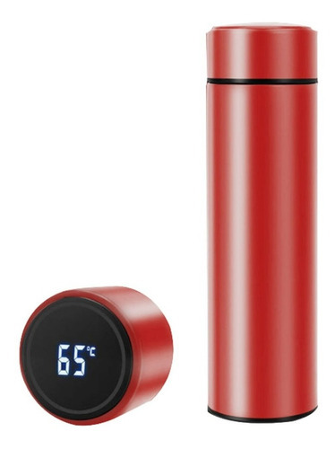Garrafa Térmica 500ml Com Medidor De Temperatura Digital Led Cor Vermelho