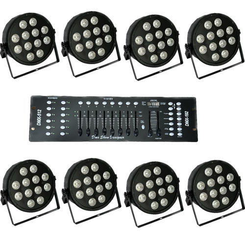 Kit 8 Tacho Led 12 X 10w 5 En 1 Rgbw Uv Proton + Consola Dmx