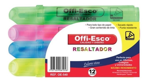 12 Resaltadores Offi Esco Oe- 540 Multicolor