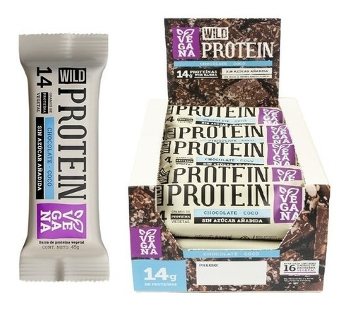Imagen 1 de 2 de Suplemento en barra Wild Foods  Wild Protein proteína sabor chocolate/coco en caja de 720g 16 un