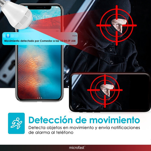 Cámara Seguridad Espía Foco 360 2mp Hd 1080p Wifi Nocturna
