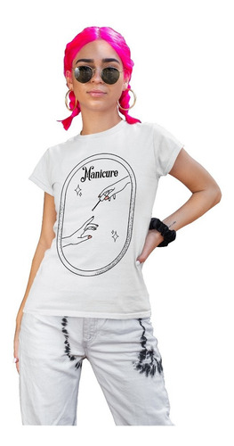 Camiseta De Mujer Manga Corta Manicurista Blanca Cleen Alexe