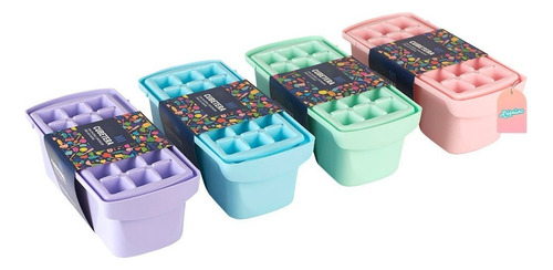 Set 4 Cubetera Hielera Freezer Frío Con Contenedor De Hielo Color Pasteles