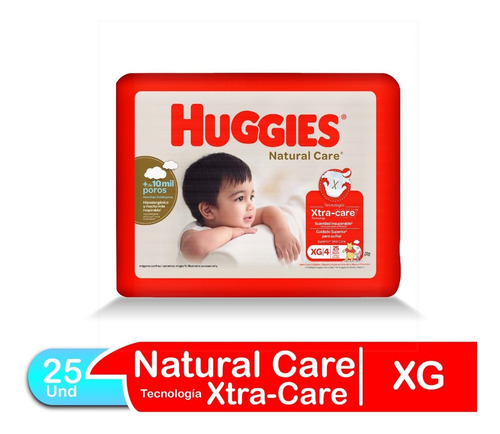 Imagen 1 de 3 de Pañales Para Bebé Huggies Nat Care Talla Xg 25 Und