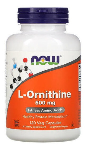 L Ornithine Ornitina 500mg 120 Veg Cápsulas Now Usa