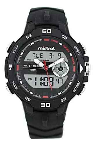 Reloj Mistral Hombre Gadx-vn-01 Crono Deportivo 100m Color de la malla Negro Color del bisel Negro Color del fondo Negro